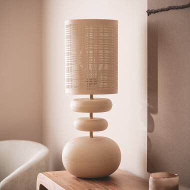MOSDANO beige metalen tafellamp met ronde kap