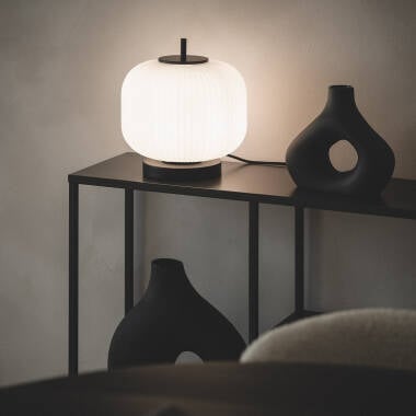 CALMANO zwarte tafellamp van metaal en glas