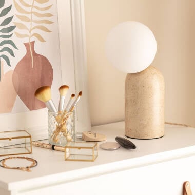 PIRMARO metalen tafellamp met opaalglazen bol in beige, afbeelding 2