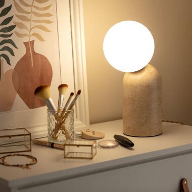 PIRMARO metalen tafellamp met opaalglazen bol in beige, afbeelding 3