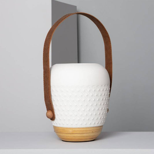 VELNAVO witte tafellamp van hout en porselein