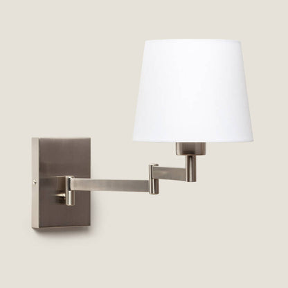 Wandlamp Rostavo in wit met verstelbare arm en stoffen kap
