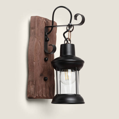 Wandlamp Bardavo van zwart metaal en hout