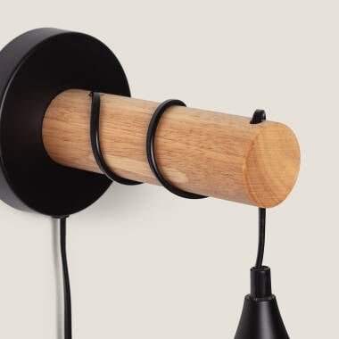 Wandlamp Ostrano zwart, metaal en hout (afbeelding 4)