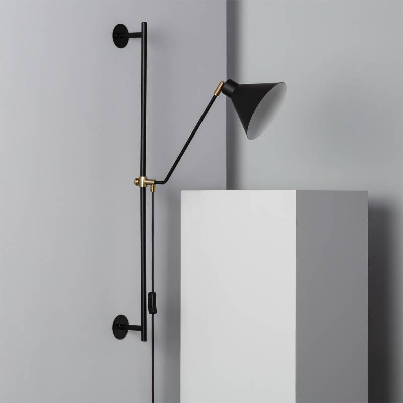 Wandlamp Verlano in zwart metaal met ronde kap