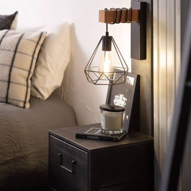 Wandlamp Oltravo zwart, ijzer en hout (afbeelding 3)