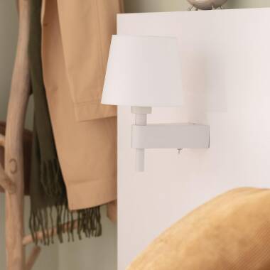 Wandlamp Miltaro wit, metaal en stof (afbeelding 2)