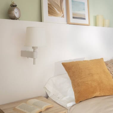 Wandlamp Miltaro wit, metaal en stof (afbeelding 3)
