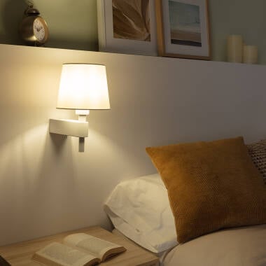 Wandlamp Miltaro wit, metaal en stof (afbeelding 4)