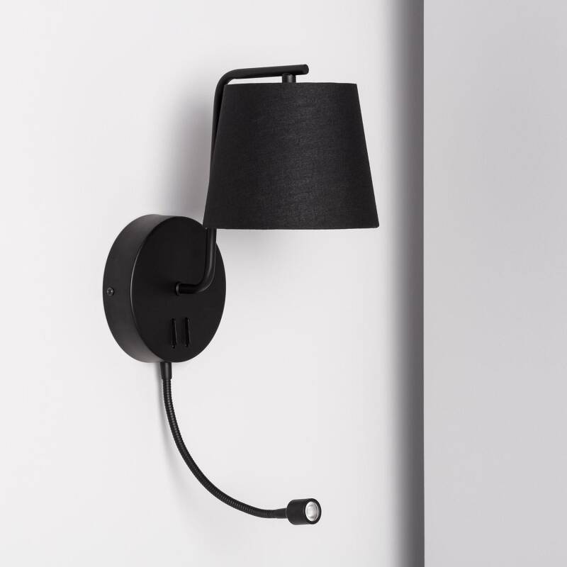 Wandlamp Wildaro met stoffen kap en flexibele leeslamp