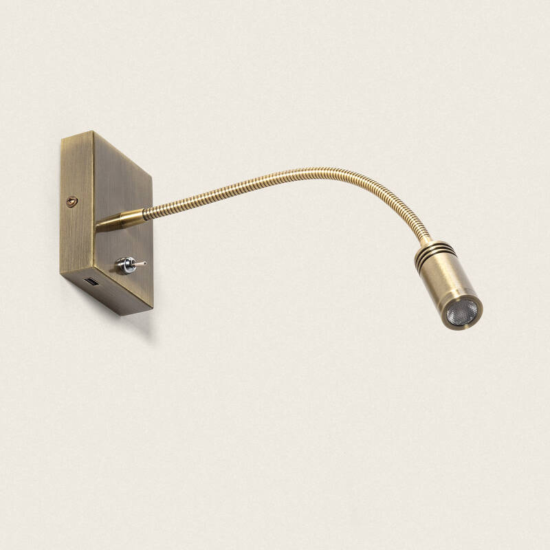 Wandlamp Nolvivo in goud met verstelbare arm en USB poort