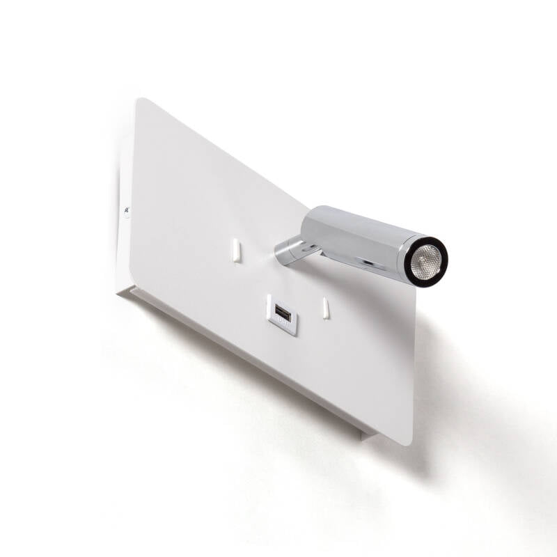 Wandlamp Saldano in wit metaal met leeslamp en USB-poort