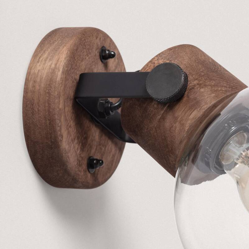 Wandlamp Gendavo hout en glas, zijaanzicht