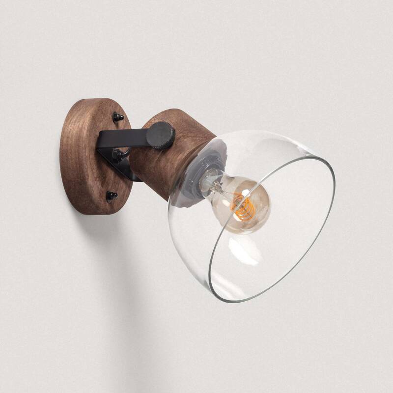 Wandlamp Gendavo van hout en glas met E27 fitting