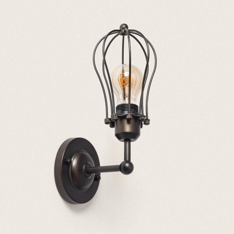 Wandlamp Javrivo van zwart metaal met industrieel raamwerk