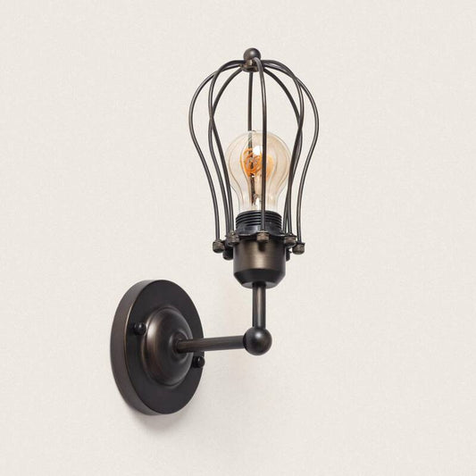 Wandlamp Javrivo van zwart metaal met industrieel raamwerk