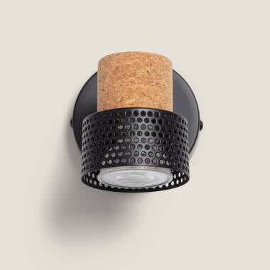 Wandlamp Muldivo zwart, metaal en kurk (afbeelding 2)
