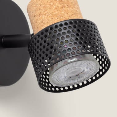 Wandlamp Muldivo zwart, metaal en kurk (afbeelding 3)