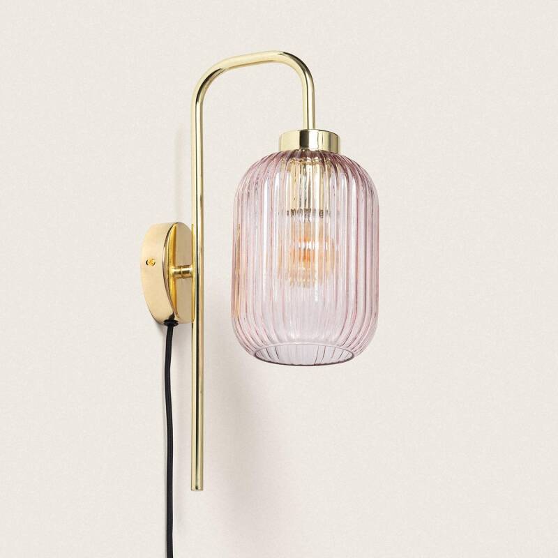 Wandlamp Ximano met roze cilindervormige kap van metaal en glas