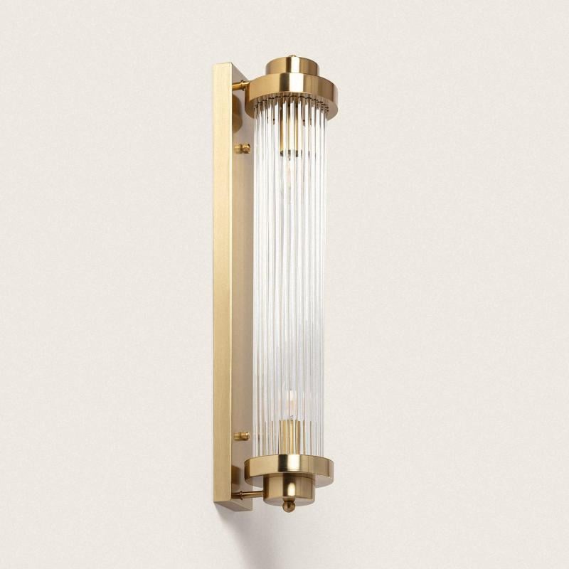 Wandlamp Lasmivo verticaal met gouden metalen structuur en glazen staven
