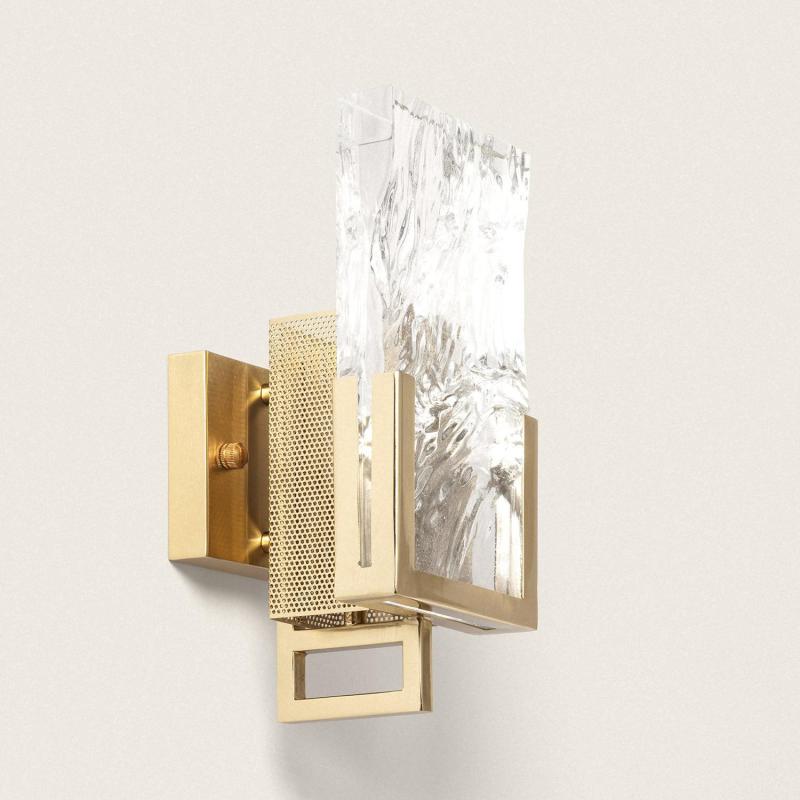 Wandlamp Uldaro met getextureerd glas en goudkleurig metaal
