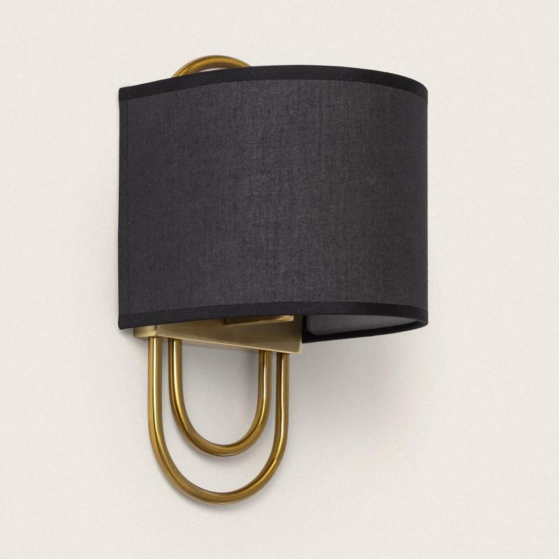 Wandlamp Vostano met zwart metalen boogframe en textielen kap