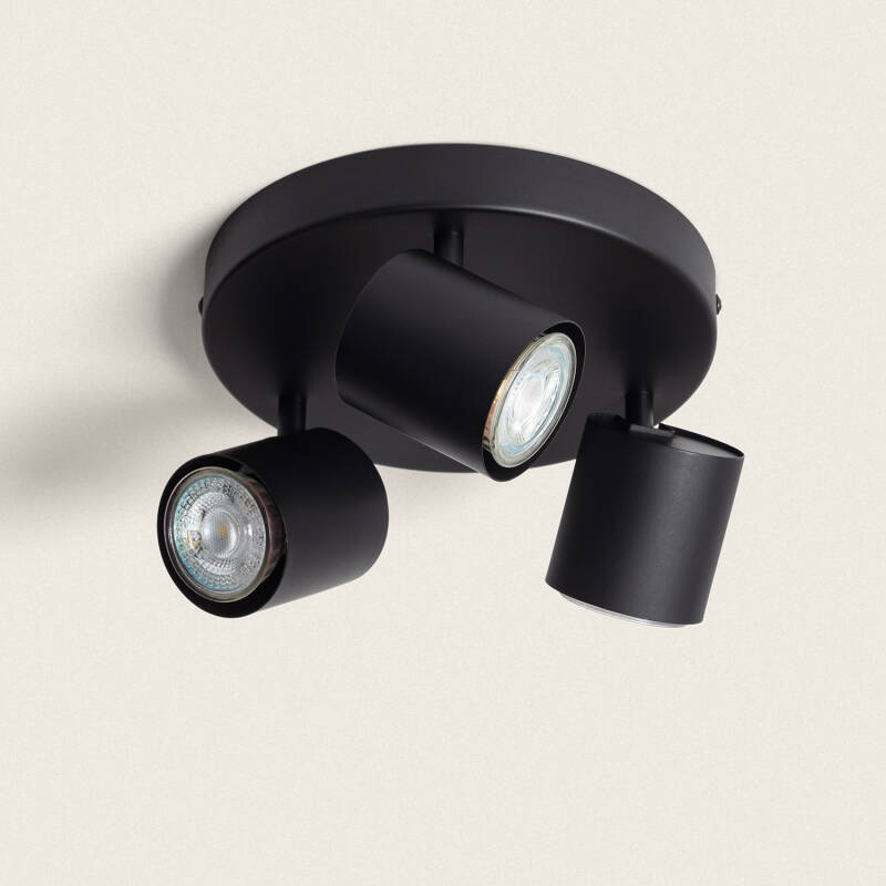 CLONTARO ronde plafondlamp met drie spots in zwart