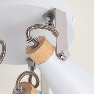 PESTARO ronde plafondlamp van metaal en hout met drie spots in wit, foto 5