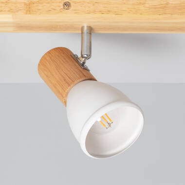 TALBARO langwerpige plafondlamp van metaal en hout in wit, foto 5