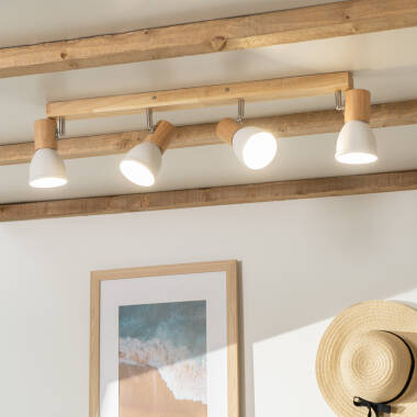 TALBARO langwerpige plafondlamp van metaal en hout in wit, foto 2