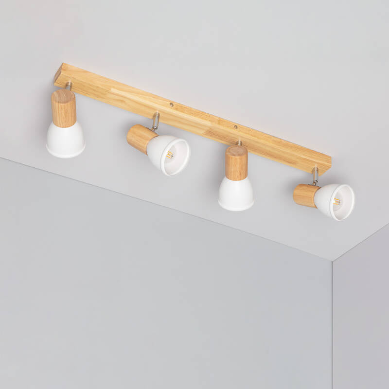TALBARO langwerpige plafondlamp van metaal en hout in wit