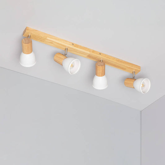 TALBARO langwerpige plafondlamp van metaal en hout in wit