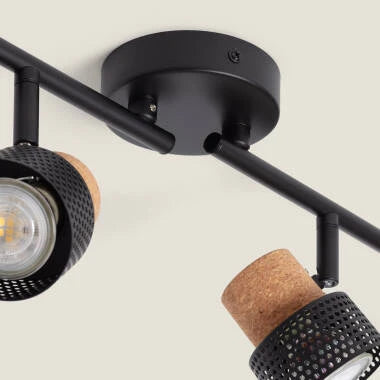 KORVIVO plafondlamp van metaal en kurk met vier spots in het zwart