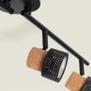 KORVIVO plafondlamp van metaal en kurk met vier spots in het zwart