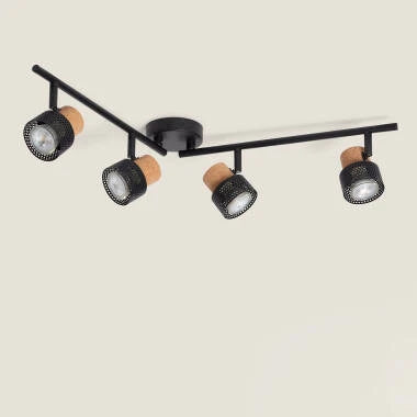 KORVIVO plafondlamp van metaal en kurk met vier spots in het zwart