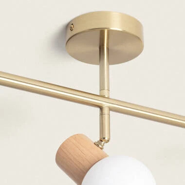 SOLVARO plafondlamp van metaal met drie opaalglazen bollen in goud, foto 3