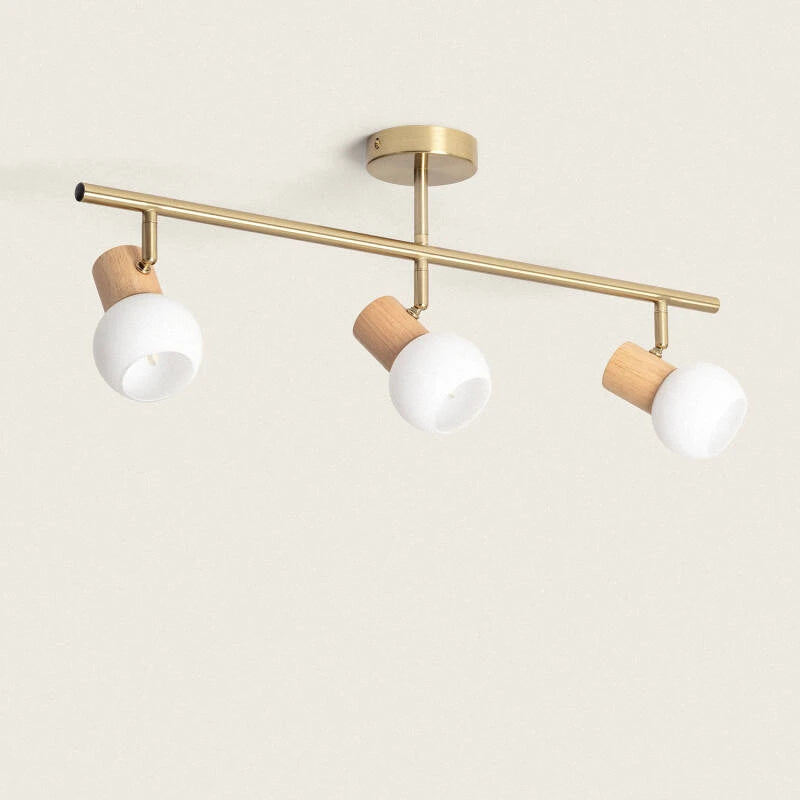 SOLVARO plafondlamp van metaal met drie opaalglazen bollen in goud