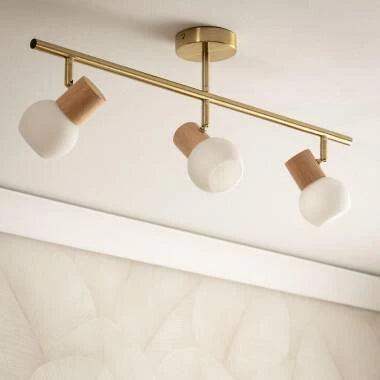 SOLVARO plafondlamp van metaal met drie opaalglazen bollen in goud, foto 4
