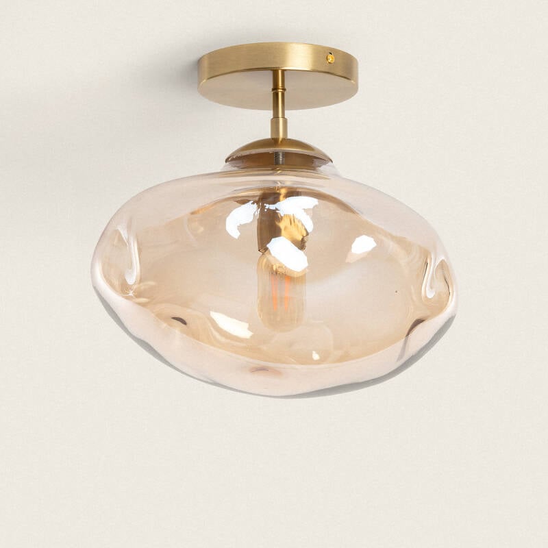 FELTARO plafondlamp van ijzer met glazen kap in amber