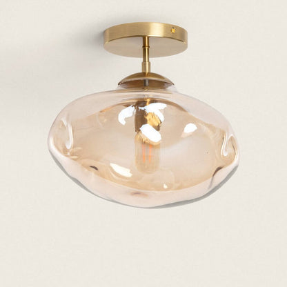 FELTARO plafondlamp van ijzer met glazen kap in amber