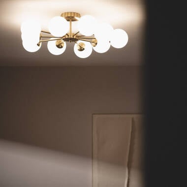 ZARNIVO gouden plafondlamp met tien glazen bollen, afbeelding 2