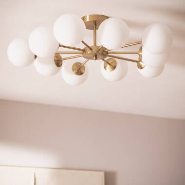 ZARNIVO gouden plafondlamp met tien glazen bollen, afbeelding 3