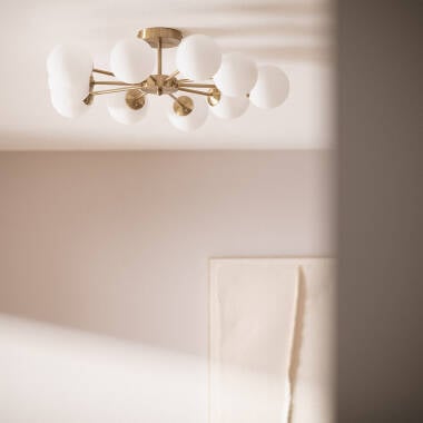 ZARNIVO gouden plafondlamp met tien glazen bollen, afbeelding 4