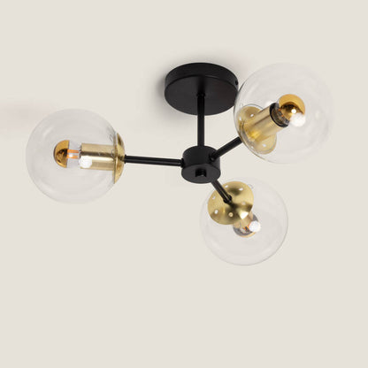 LUNSARO plafondlamp met drie glazen bollen in zwart