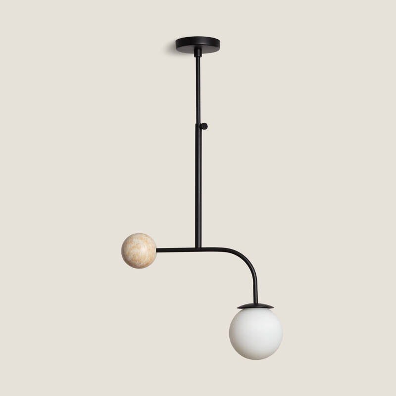 DROSARO asymmetrische plafondlamp van metaal en travertijn 61 cm in zwart