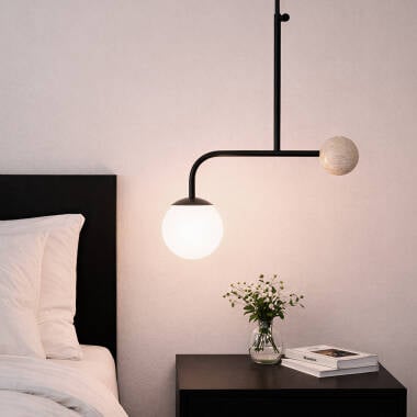 DROSARO asymmetrische plafondlamp van metaal en travertijn 61 cm, afbeelding 2