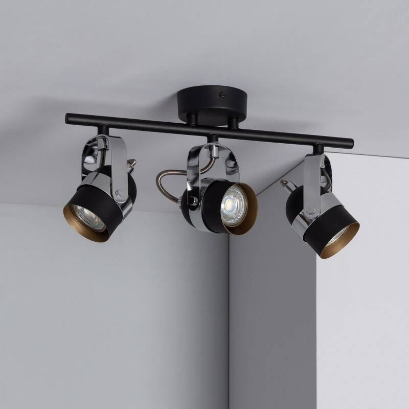 MURTARO verstelbare plafondlamp van aluminium met drie spots in zwart