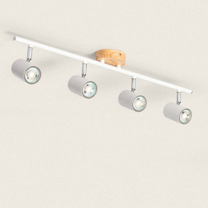 CERNARO plafondlamp met vier richtbare spots van hout en metaal in wit