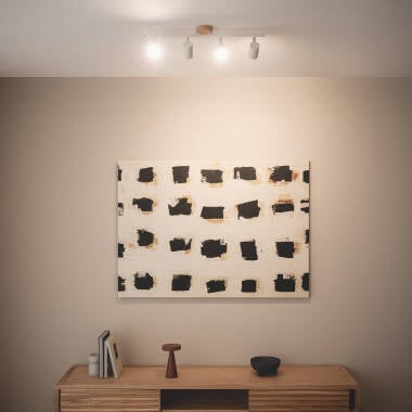 CERNARO plafondlamp met vier richtbare spots van hout en metaal, afbeelding 3