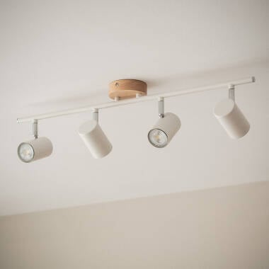 CERNARO plafondlamp met vier richtbare spots van hout en metaal, afbeelding 6